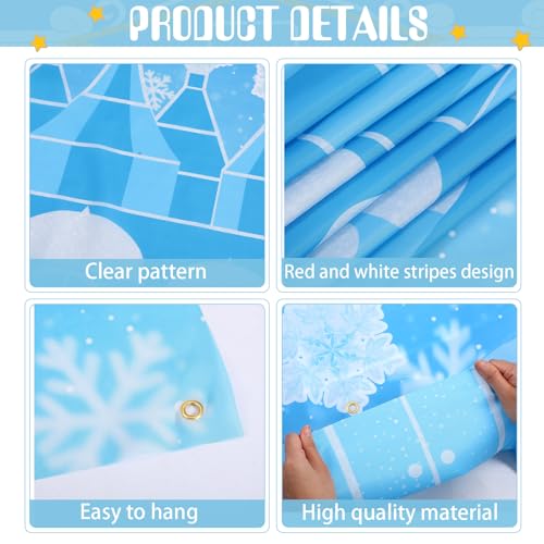 Image of Tingjoo 4 Pcs Winter Wonderland Door Cover Winter Castle Hanging Banner White Snowflake Runner Entryway Party Decorations Blue Wonderland Porch Sign Photo Backdrop for Holiday Classroom Party Supplies