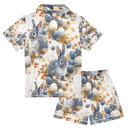 senya Blue Rabbit Egg Satin Summer Pajama Sets Silk Short Sleeve Button Down Sleepwear2