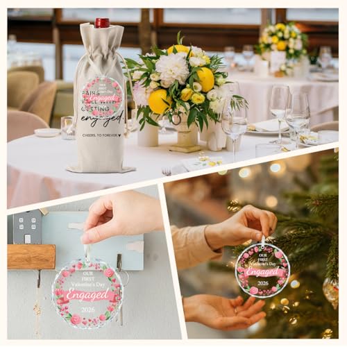 Image of Valentine's Day Engaged Gift Engagement Gifts for Couples Her Engagement Party Decorations Gifts for Women Couple Wine Bag Our First Valentine's Day Engaged Ornament 2026