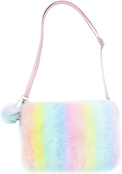 Kids Girls Fluffy Crossbody Purse Fuzzy Bag Plush Tie Dye Rainbow Shoulder Bag Handbag Wallet
