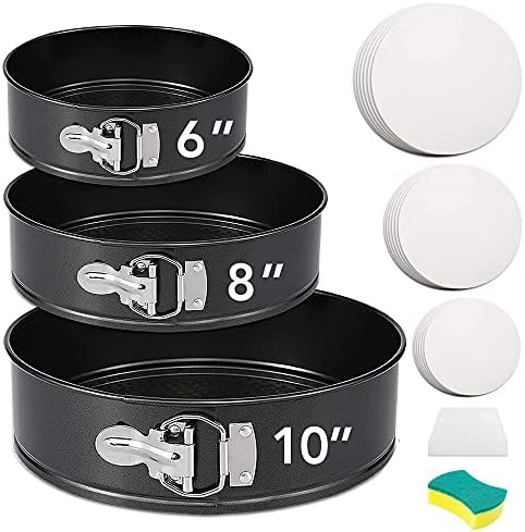 Springform Pan Set of 3 Nonstick 6" 8" 10" Cake Pans,Leakproof Round Cake Pan Set with 3 Springform Pans,Bakeware Cheesecake Pan,Springform Cake Pans with Removable Bottom and 60pcs Parchment Paper