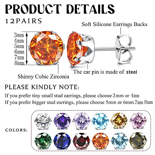 Jstyle Hypoallergenic Stud Earrings for Women Men Surgical Stainless Steel Birthstone Earrings Studs Colorful Cubic Zirconia Earrings Set Womens small Stud Post Earrings for Sensitive Ears2