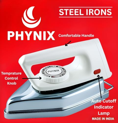 Image of Phynix 3.5 KG Heavy Weight Automatic Steel Iron for clothes Electric Press Box | 1000 Watts | 2 YEAR WARRANTY |for Home, Laundry, Tailors, Drycleaners, Industrial Textile, Hotels and Cloth Shop