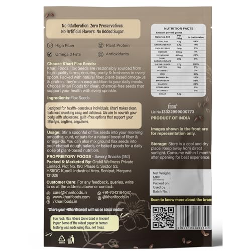 Image of Khari Foods Organic Flax Seeds 1kg, Fat Loss, Omega 3 & Anti-oxidants Rich, Gluten Free (Pack of 2)