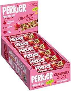 Perkier Bars, Cranberry & Goji (18 Bars), Healthy, Vegan and Gluten Free Low Calorie Snack Bars