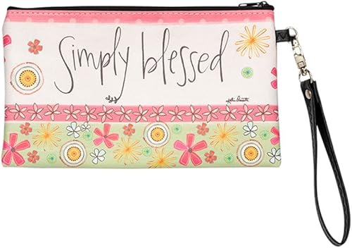 Shannon Road Gifts Bolsa de cosméticos de lona con cremallera para mujer, Simplemente bendecido., Bolsa de cosméticos con cremallera de lona