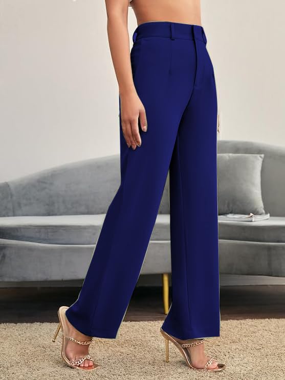 Image of Women's Poly Cotton Trousers Pants Relaxed Fit Boot Cut Ribbed Bell Bottom Trousers for Women