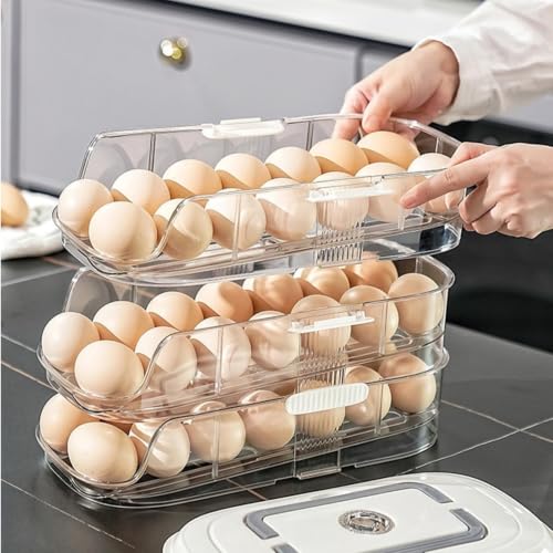 Soporte para huevos de refrigerador transparente y apilable de 2 niveles para despensa 5