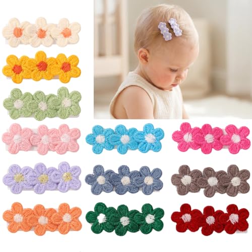Baby Hair Clips -12Pcs Tiny Hair Barrettes for Baby Girls Fully Lined Wrapped by Soft Fabric Cloth Flower Hair Clips for Toddlers Girls Infants Kids
