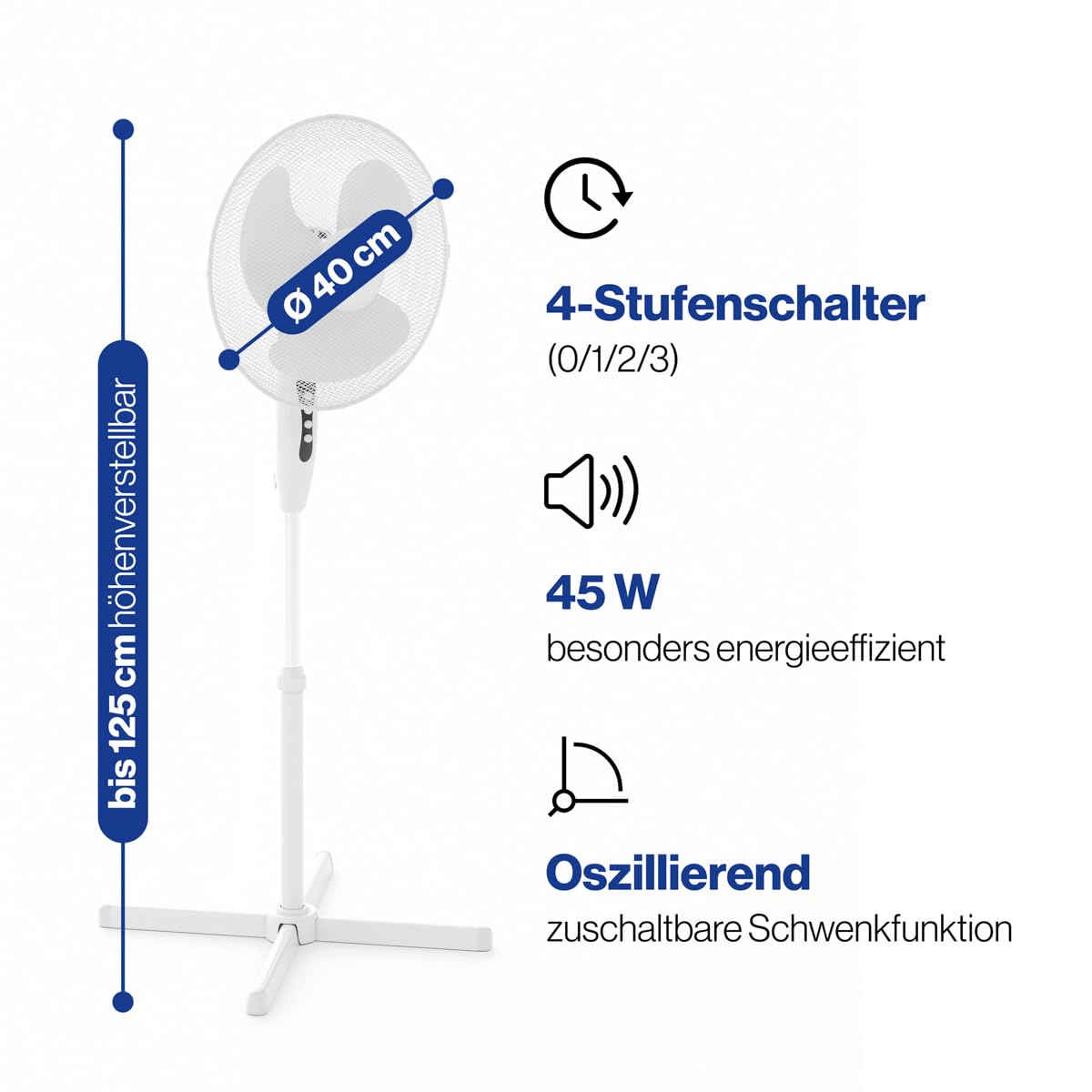 Clatronic VL3603S Wentylator Stojący, ‎45 W, Biały, Średnica 40 cm