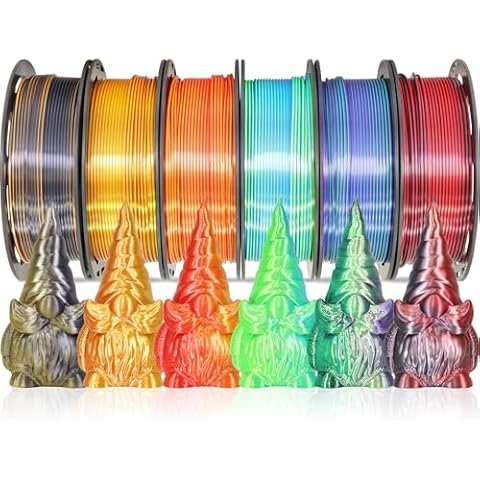 MIKA3D 6-Pack 1.75mm Dual Color Silk PLA 3D Printer Filament Bundle, Bicolor Dual Color 3D Printing PLA, Silk Black-Purple/Purple-Gold/Black-White/Black-Orange/Red-Blue/Black-Red, PLA 250g X 6 Spools Cover