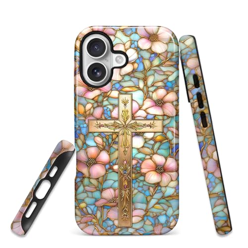 Coque iPhone 16 Plus croix chrétienne vitrail, un cadeau spirituel unique