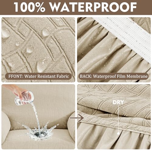 Image of ZNSAYOTX 100% Waterproof Recliner Chair Covers, 3-Piece Stretch Fit Recliner Slipcovers with Buckle & Elastic Band for Lazy Boy, Stay in Place, Soft Plaid Jacquard Protector (Small, Khaki)
