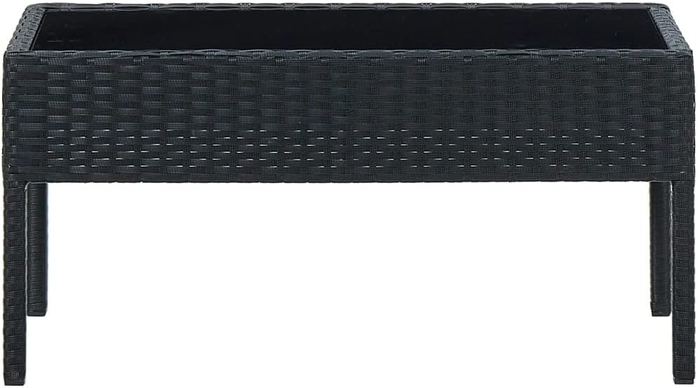 Patio Table,Outdoor Dining Table,Porch Side Table,Garden Table,Garden Table for Picnic Camping Porch Deck Lawn Backyard, Black 29.5"x15.7"x14.6" Poly Rattan