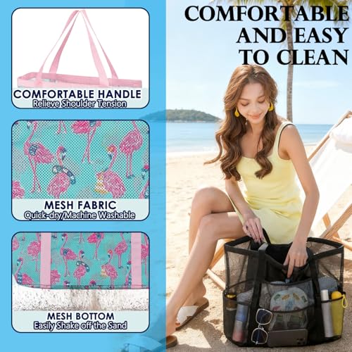 Image of Fammart Mesh Beach Bag for Women, Large Beach Toy Pool Bag with Zipper Pocket, SandProof Cruise Essentials 2026 Family Travel