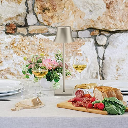 2 Pack LED Cordless Table Lamps Rechargeable,5000mAh Battery Operated Table Light,3 Color Stepless Dimming,Portable Small Desk Lamp in Aluminum for Party Patio Restaurant Indoor/Outdoor(Silver)