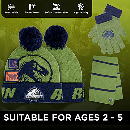 Image of Jurassic World Kids Winter Hat Scarf and Snow Gloves for Boys Set Classic T-Rex Graphic Warm and Soft Accessories
