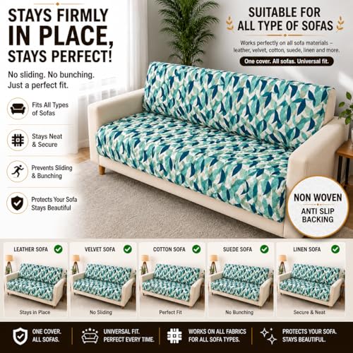 Image of Homerz Premium Printed Quilted Velvet Sofa Slip Cover Protector with Tassels, Sofa Mat, Exact Size, Antislip Cover (Grey Abstract, 7 (3+2+2) Seater, Full)