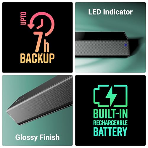 Image of ZEBRONICS Juke BAR 1600 Bluetooth Soundbar, 30W RMS, Built-in Rechargeable Battery, Upto 7 Hours Playback, Powerful Dual Driver Speaker, LED Indicator, BTv5.0 | mSD | AUX (Glossy Black)