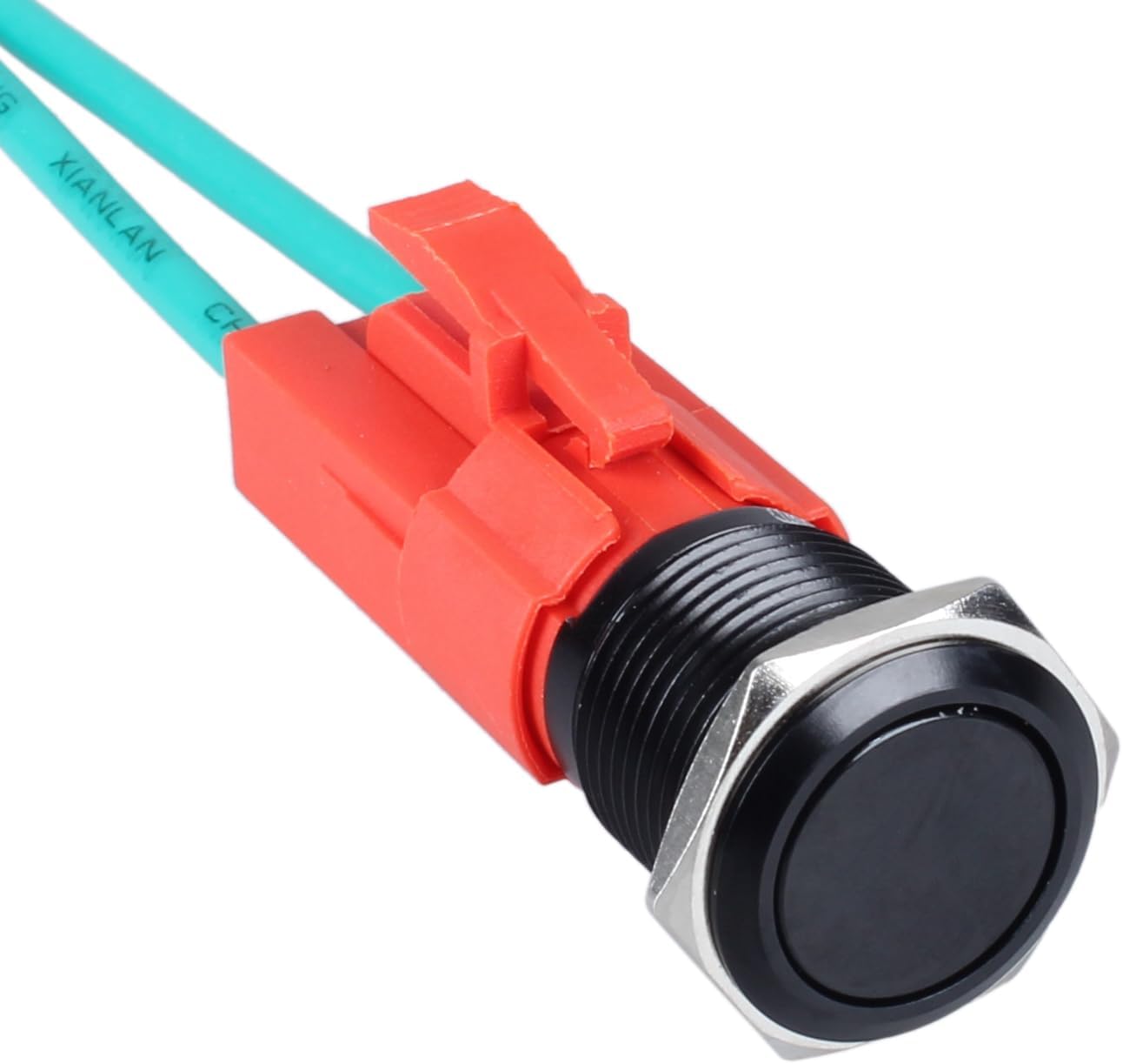 16mm Momentary Metal Push Button Switch Large Current 20Amp 12V 24V 36V 220V ON/OFF Normally Open Waterproof with Pre-wired Harness (Black Shell)