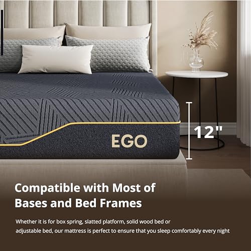 Image of MLILY EGOHOME 12 Inch California King Memory Foam Mattress for Cooling Sleep, Pressure Relief Cooling Copper Gel Bed in a Box, Foam Made in USA, CertiPUR-US Certified, Medium Plush, 72x84x12 Black
