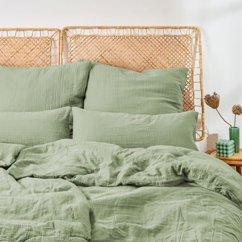 Blumtal Musselin Bettwäsche 4-teilig: 2X 135x200 cm + 2X 40x80 cm -...