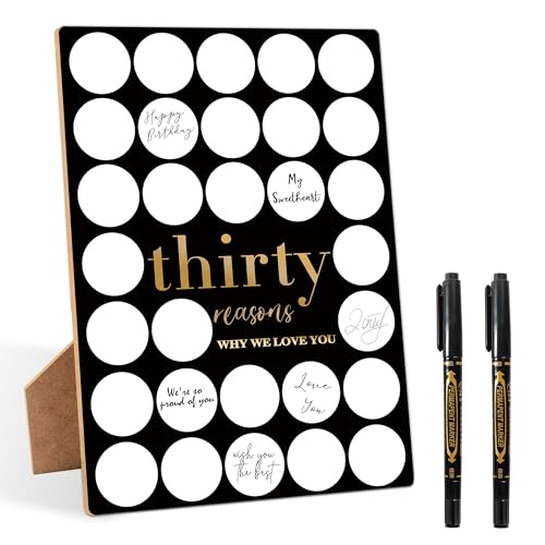 30 Reasons Why We Love You Guest Book Alternative, 30th Birthday Party Signing Wooden Board 8x11 Inch with Pen, Birthday Favor Supplies Decorations Gift Sign, 30 Years Old Gifts for Him & Her-19