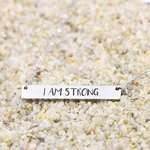 Awegift Personalized Pendant Bar Necklace Engrved I Am Strong Jewelry Gifts for Girls Women