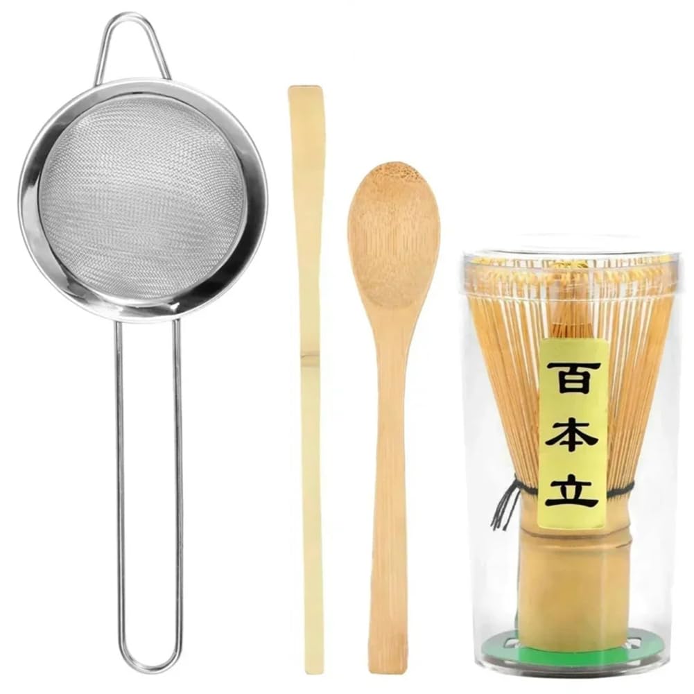 CTRLZS Bamboo Matcha Tea Set-Traditional Japanese Style Tea Whisk, Tea Spoon, and Tea Strainer for Beginners