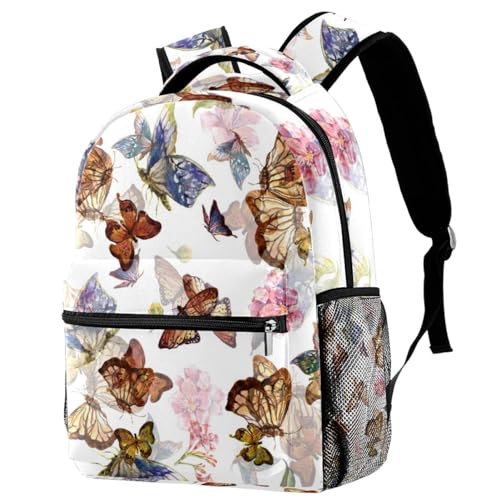 Sac à dos école pour adolescents et filles grand format 40cm motif papillons multicolores