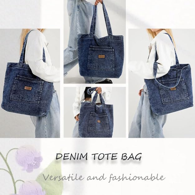 Bolsa Tote de Denim para Mujer y Hombre, Grande, Retro miniatura 6
