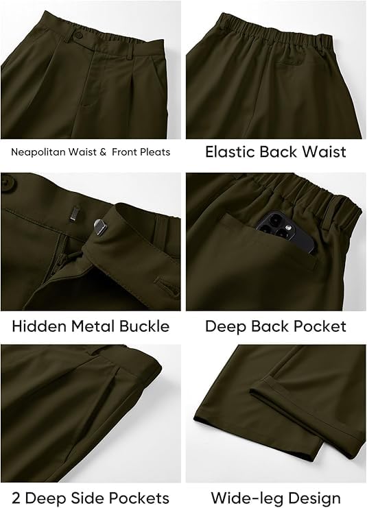 Image of JMIERR Mens Baggy Casual Dress Pants Lightweight Pleated Old Money Wide Leg Pants Loose Relaxed Fit Trousers