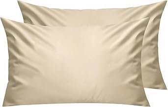 Lirex 2 Paquetes Fundas de Almohada, 100% Algodón Transpirable Cubiertas de Almohada，Cierre de Cremallera 50 x 70 cm, Café Claro