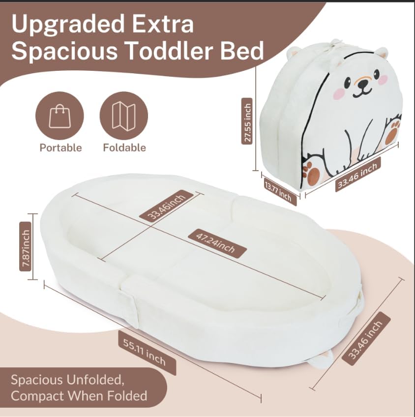 Miniatura 2 de Cama de piso de viaje para niños pequeños, cama portátil para niños pequeños, cama de viaje plegable suave para el hogar, dormir, acampar, cuna