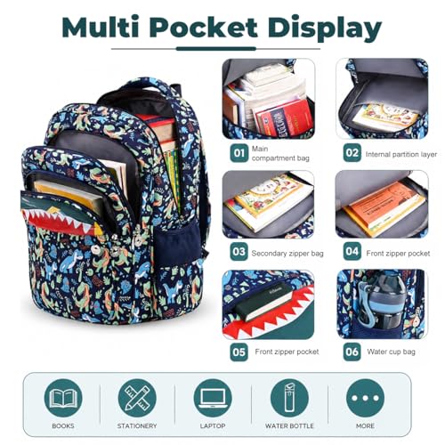 Image of PALAY Trolley School Bag Multi-colored Cartoon Dino Wheeled Bookbag with Pencil Bag Outdoor Waterproof 2-Wheel Backpack Multi-Compartments Polyester School Bag with Wheels