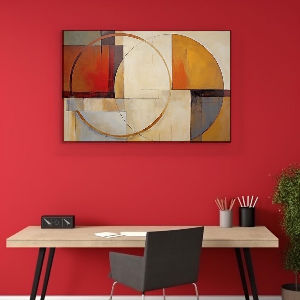 Canvas for Living room. Embracing Abstraction A Visual Symphony of Geometric Grace and Chromatic Warmth, 27 x 18 inch Canvas Wall Art - Contemporary Masterpieces - Modern Home Decor