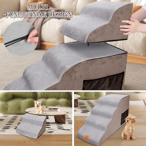 Almcmy-28-Dog-Stairs-for-High-Bed-6-Tier-Soft-Foam-Dog-Steps-for-Small-Dogs-Foldable-Pet-Steps-Portable-Dog-Ramps-Non-Slip-Dog-Stairs-for-Older-Cats-Injured-Pets-Send-1-Lint-Roller - Cucciolini Doodles   Almcmy-28-Dog-Stairs-for-High-Bed-6-Tier-Soft-Foam-Dog-Steps-for-Small-Dogs-Foldable-Pet-Steps-Portable-Dog-Ramps-Non-Slip-Dog-Stairs-for-Older-Cats-Injured-Pets-Send-1-Lint-Roller