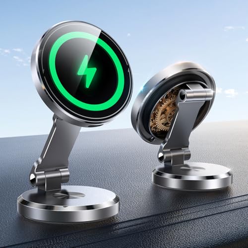 MagSafe Car Mount Charger with 360° Rotatable Charging Panel & Base, Silver - image 1