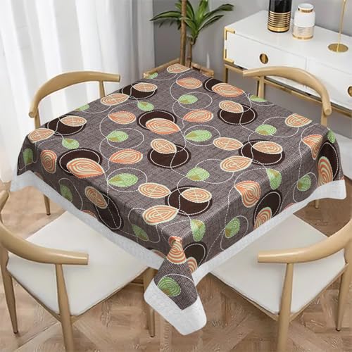 Image of Dakshya Industries PVC Waterproof Square Table Cover 48x48 Inch for 4 Seater Dining Table | Floral Printed Oilproof Stain Resistant Washable Plastic Table Cover, Purple & Green