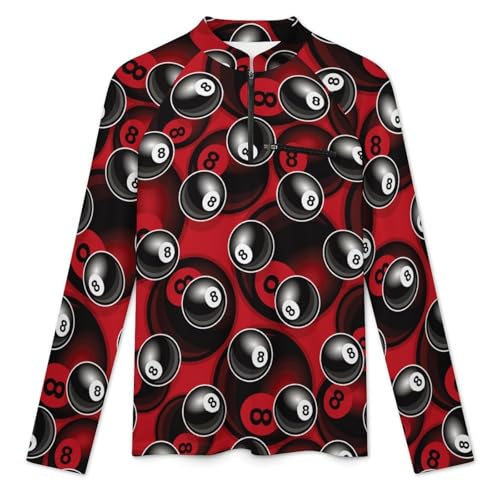 Billiards Pool 8 Ball Symbol Men's Rash Guard Long Sleeves Quick Dry Fishing Workout Shirts with Zipper3