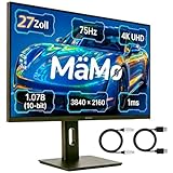 MäMo 27 Zoll 4K Monitor, UHD (3840x2160) IPS Display, 75Hz 1ms, 65W USB-C, 95% 100% sRGB, 10,7 Mrd. Farben, Höhenverstellbar (Pivot), HDMI 2.1/DP 1.4, RGB Beleuchtung, Monitor Gaming - RG-27