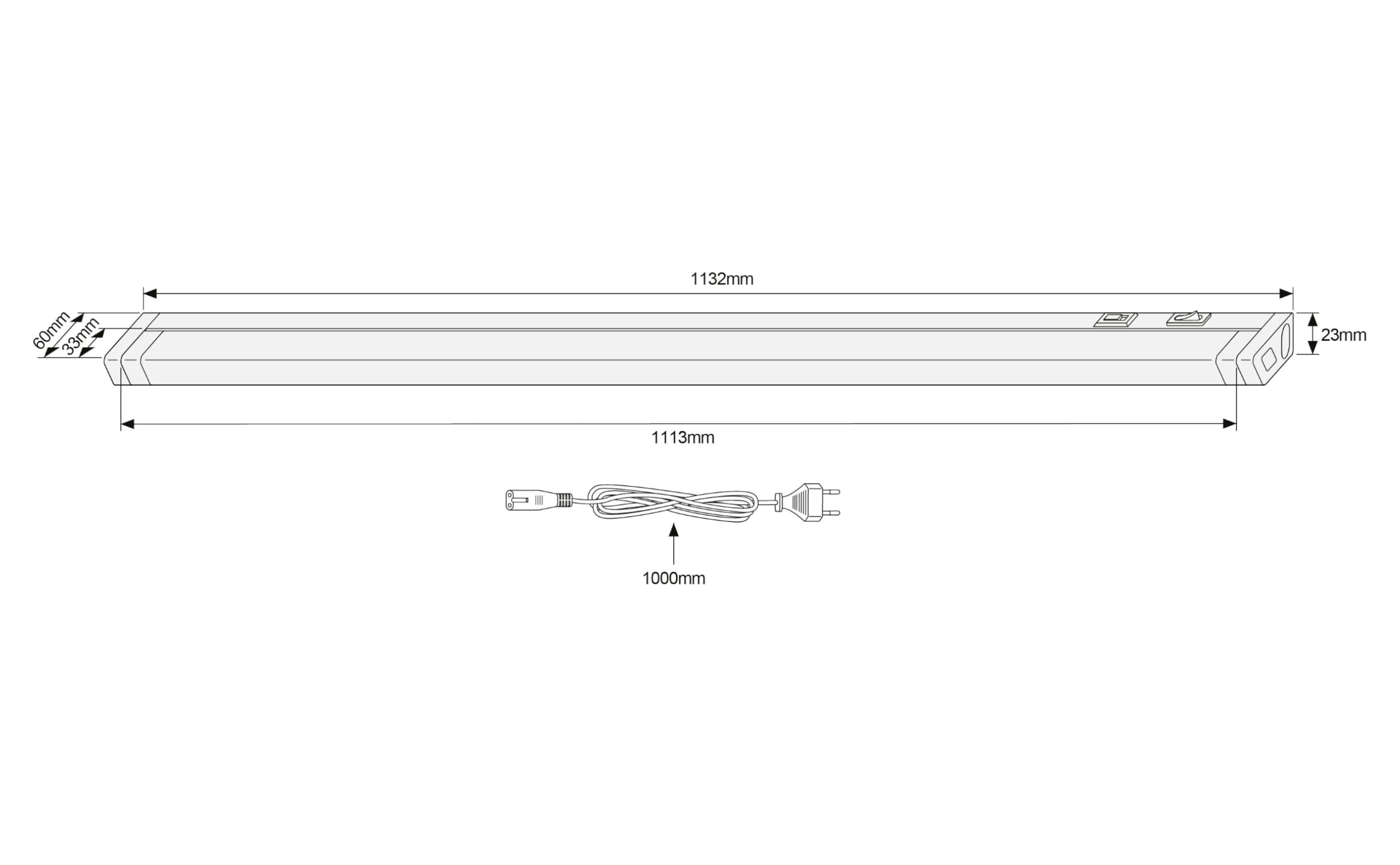 SEBSON Reglette LED sous Meuble Cuisine 110cm Dimmable 3 Couleurs 2700K/4000K/6500K Orientable Interrupteur Prise 230V Barre LED Prolongeable