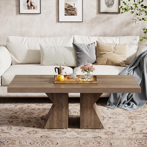 Tribesigns-Wood-Coffee-Table-47-Inch-Rectangular-Center-Table-with-Thick-Wooden-Base-Farmhouse-Wood-Look-Cocktail-Table-for-Living-Room-Brown Tribesigns Wood Coffee Table 47 Inch Rectangular Center Table with Thick Wooden Base Farmhouse Wood Look Cocktail Table for Living Room Brown