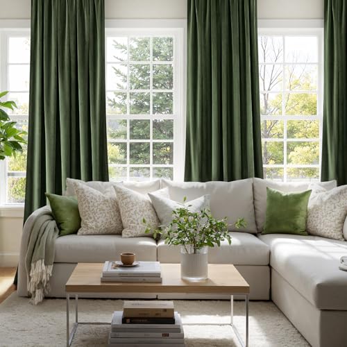 MIULEE Samtvorhang Kräuselband Blickdicht 2er Set Olivgrün 140x300cm – Ansicht 2