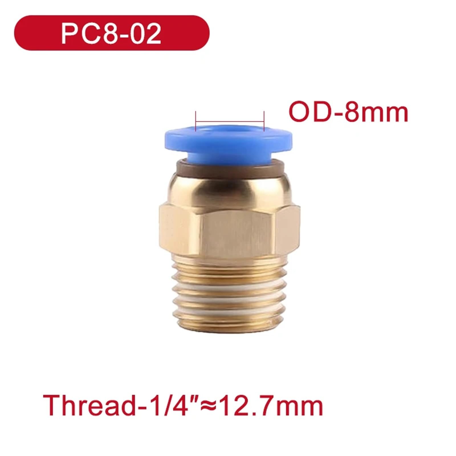 Raccordo pneumatico per PC, filettatura 4/6/8/10/12 mm, compatibile con tubi da 0,3 cm, 0,6 cm, 1 cm e 1,3 cm, connettori rapidi per tubi (5 unità) (PC8mm-1I4)