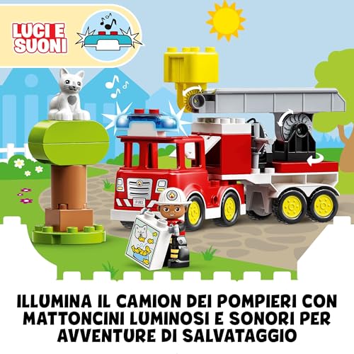 DUPLO Autopompa Giocattolo per Bambini e Bambine da 2 Anni in su - Giochi Didattici con un Camion dei Pompieri, una Figura di Vigile del Fuoco, un Gatto e un Albero - Idea Regalo - 10969 - Lego - Immagine 1