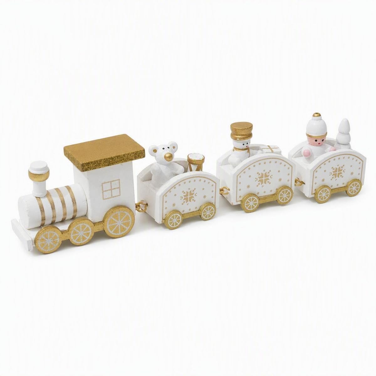 Handcrafted Wooden Christmas Train Set - Elegant Indoor Christmas Decorations & Holiday Ornaments for The Home, Classic Centerpiece for Mantel & Tabletop, Compatible (white)