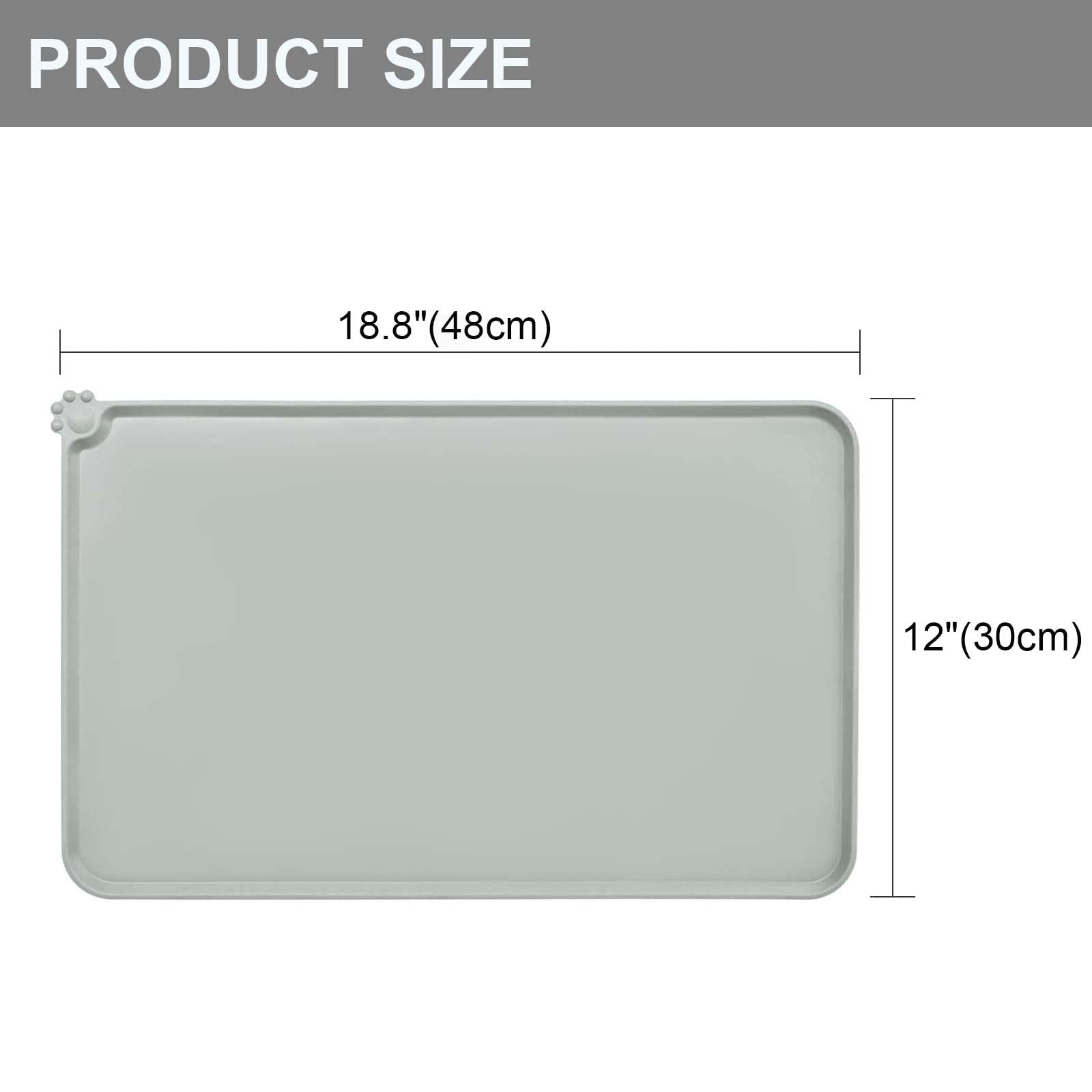 Tapis d'alimentation en silicone imperméable pour chien et chat - 48 x 30,5 cm - Gris