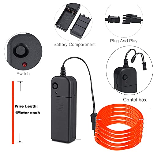 Image of MaxLax EL Wire Orange, Noise Reduction Neon Wire Light 5 in 1 Meter, Electroluminescent Wire for Halloween Decoration, Christmas Party, DIY Decoration