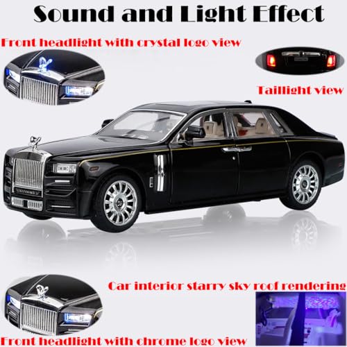 Modelo de coche Rolls-Royce Phantom 1:24 negro con luces y sonido miniatura 3